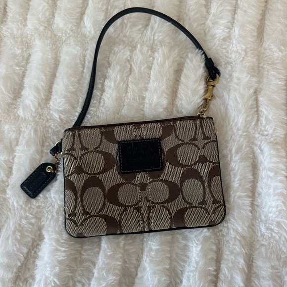 Coach Handbags - Coach Tan and Brown Signature Wristlet